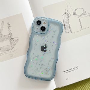 CrashStar Wavy Frame Glitter Star Transparent Soft Shockproof Phone Case For iPhone 15 14 Pro Max Plus 13 12 11 Pro Max X XR XS Max 8 + 7 Plus Fashion Phone Casing Cover Shell With Full Cover Camera Protection Hot Sale