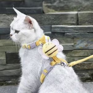 INNEED Portable Cat Harness Cartoon Bee Breast Back Harness Leash Set Pet Supplies Adjustable Pet Collar Pet Walking