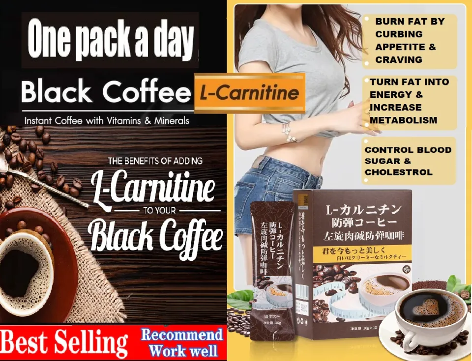 Buy 1 Free 1] L-carnitine Coffee added Probiotic - Lose Weight Fat Burning  Instant Black Coffee 10G * 10 Bags/box