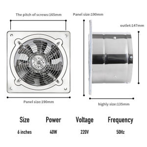 Powerful Exhaust Fan Ventilation Stainless Steel Oil Fume Exhaust Fan Wall Mounted Exhaust For Kitchen Stove Bathroom Household Factory Low Noise 6 Inch 12 Inch Aluminum foil telescopic pipe