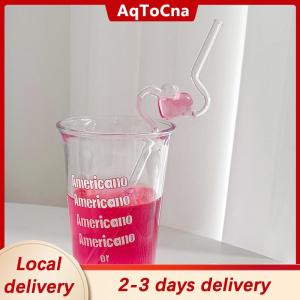 [COD] AqToCna Ship within 24 hours Love-shaped Heat-resistant Glass Straw High-value Girl Heart Glass Tube Juice Drink Household Transparent Straw Reusable