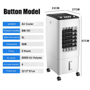 (3 Year Warranty + 4 Ice Crystals) BW- Air Cooler 6L Portable Aircond Touch Panel Control Remote Control Portable Air Conditioner Fan water Cooling Fan 3 Speed with 7hrs Timer for Room Home Office Dorm