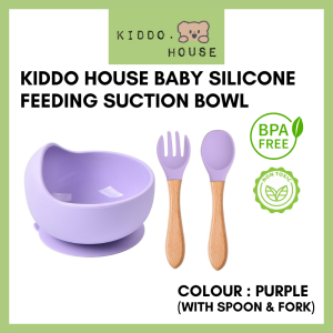 Kiddo House 3pcs Baby Silicone Feeding Set Food Grade Suction Bowl Kid Spoon Fork Bowl Tableware Set
