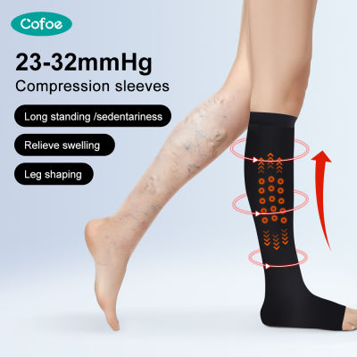 Cofoe 1 Pair Medical Calf Varicose Vein Socks Level 2 Elastic Compression Sock 23-32 mmHg Open Toe Leggings Compression Stockings for Men Women Anti-varicose Veins Eliminate Edema