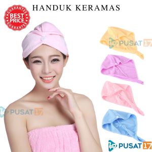 PUSAT17 HANDUK KERAMAS MANDI MICROFIBER / HANDUK RAMBUT MAGIC HANDUK KEPALA / TOPI KERAMAS MANDI CEPAT KERING / HANDUK TURBAN KANCING