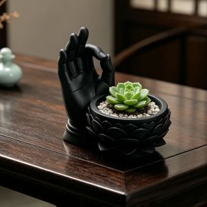 FANI 3D Printed Lotus Shaped Flower Pot Creative Ok Hand Zen Plant Pot Growing Pots Funny Succulent Planter Home Decoration