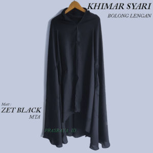 Hijab Kerudung Bergo Syari Khimar Panjang Dewasa Krudung Jumbo Lengan Bolong Instan Hitam Jetblack Polos Terbaru