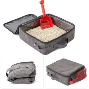 HEALMEYOU Oxford Cloth Foldable Cat Litter Box Waterproof Zipper Lid Cat Sandbox  Easy Clean Travel Litter Box Outdoor Use