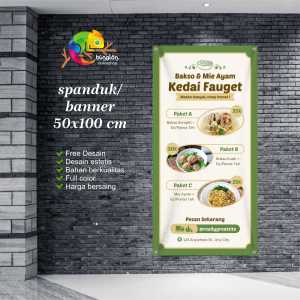 Cetak Spanduk Banner Hijau simpel kolase daftar menu dan harga jualan bakso warung makan