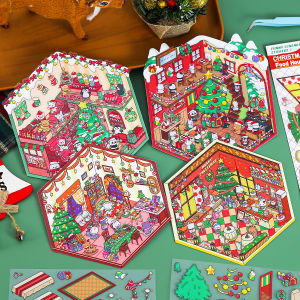 3D Miniature Scenes Sticker Christmas 3D Stereoscopic PET Stickers DIY Miniature Scene Cartoon Decorative Puzzle Stickers