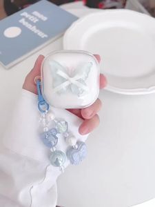 AK01T12B Anker Soundcore R50i NC case / R50i / K20i / P20i / P30i Ins Butterfly Transparent Luxury  with flower chain Silicone Case for Anker