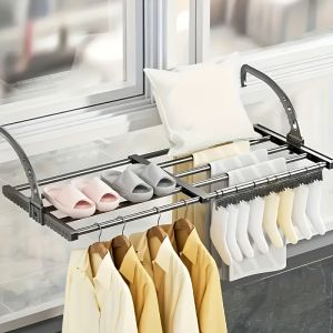 1pc Foldable & Adjustable Clothes Drying Rack - Space-Saving Hanging Organizer for Clothes Shoes and Accessories Ideal Home Gift Durable Plastic Adjustable Hanging Rack|Stylish Clothes Drying Rack|Flexible Clothesline Clothes Drying Rac
