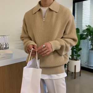 POLO Collar Sweater Men Winter Thickened Loose Half Zipper Autumn Lazy Japanese Vintage㏇X0419