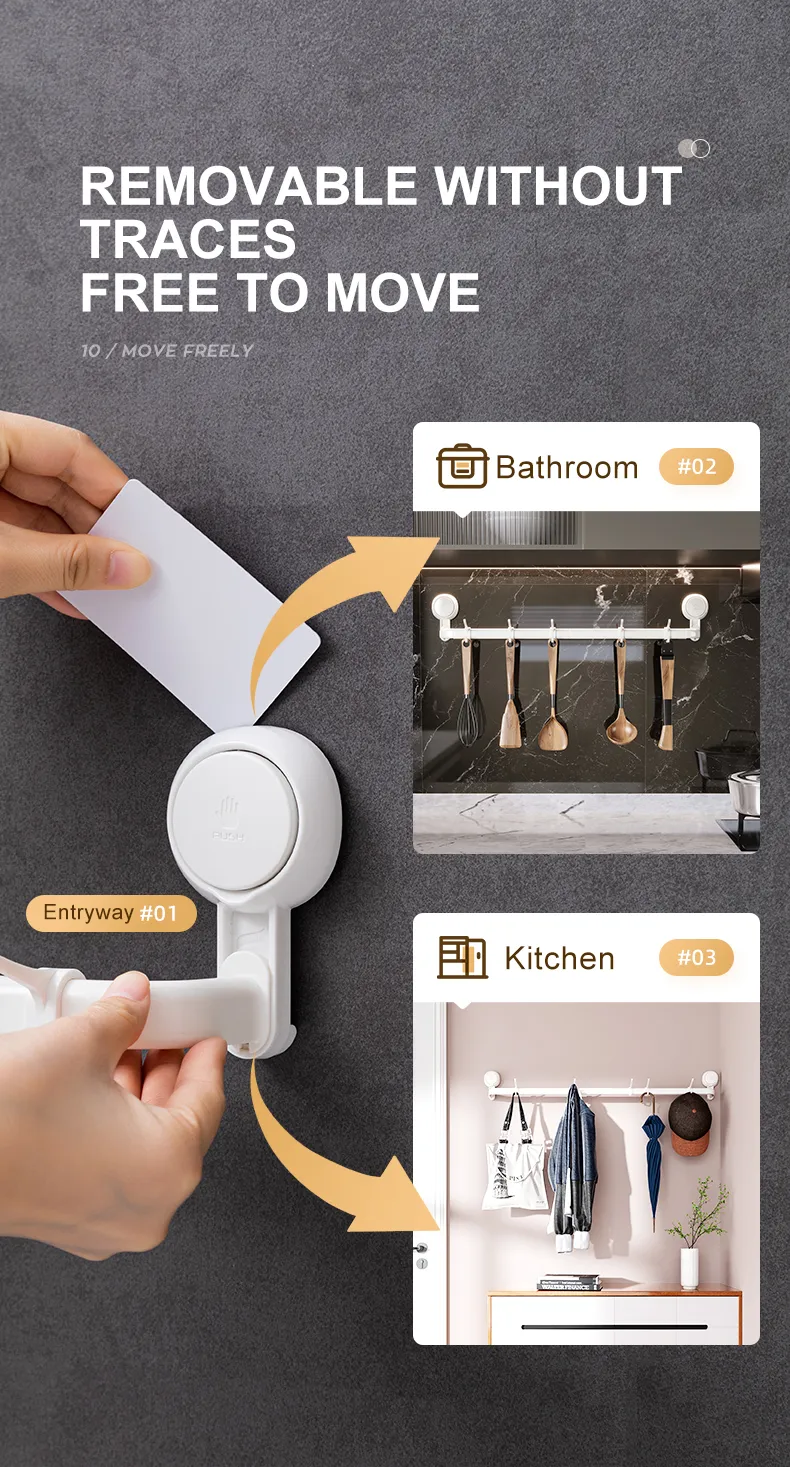 Description Picture 5 of itemTAILI Towel Rack Bathroom Shelf Hooks Hanger Kitchen Storage Racks Wall Hooks Organizer Suction Cup Clothes Holder Bathroom