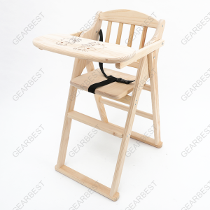 GEARBEST Foldable Baby High Chair Adjustable Wooden Dining Chair with Table for Feeding and Playtime