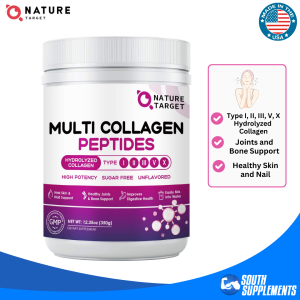 NATURE TARGET Multi Collagen Peptides Powder  (35 Servings) - Type I II III V X Hydrolyzed Collagen Peptides with Vitamin C Hyaluronic Acid