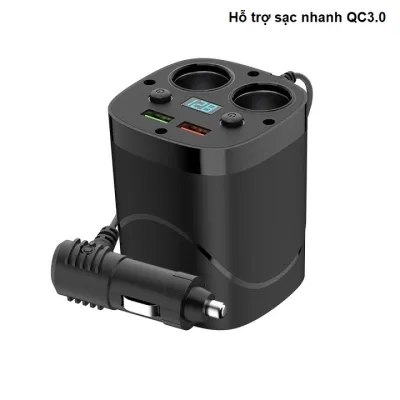 CỐC SẠC Ô TÔ HAI CỔNG USB - BỘ CHIA 2 TẨU SẠC TRÊN Ô TÔ CÓ ĐỒNG HỒ HIỂN THỊ ĐIỆN ÁP