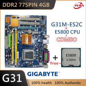 G31 Intel Motherboard DDR2 LGA 775 Pin SATA II 4GB G31M-ES2C Socket MATX (Wiht Free Intel E5800 or E8500 CPU Processor) Original Desktop Gaming Motherboard Combo Set

