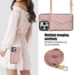 Card Case For iPhone 15 16 17 Pro Max With Crossbody Strap Lanyard Mobile Phone Case Cards Slot Case Leather Case With Card holder Cases Cover Shell With Rope Sling Casing For iPhone 15 pro max 13 11 12 promax 16E 17 Air 15pm 14 16 Plus