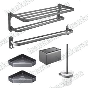 baokemo Aluminum Multifunctional Towel Rack Double Towel Bars  Wall Mounted  Toilet Brush Toilet Tissue Box Bathroom Accessories