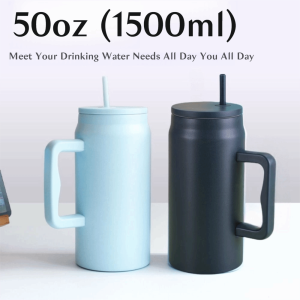 VALUEPULSE 50ออนซ์ แก้วเก็บความร้อนในรถยนต์ พร้อมที่จับและฝาปิดหลอด ง่าย ขวดน้ำ สมัยใหม่ ฟลีซ แก้วเก็บความร้อน แบบยูนิเซ็กซ์