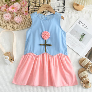 Bear Leader Kids Clothing Summer Korean Version 3D Flower Princess Dress Sweet Sleeveless Round Neck Patchwork Birthday Dresses Girls Clothes Cute Baby Girls Casual Wear