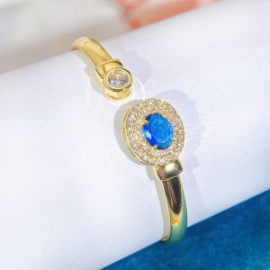 SEQUITO Trendy Brides Wrist Silvery Golden Jewelry Pave Setting White Blue Zirconia Engagement Adjustable Bangle B340