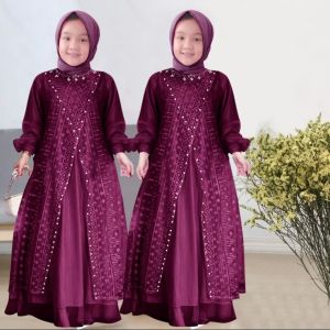 Gamis anak warna emerald green muslim model terbaru kekinian casual fashion kondangan DLK kid