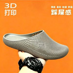 [Free Shipping] Slippers For Outdoor Wear MenS Casual Breathable Outdoor Half-Covered Perforated 3D Printed Slippers Closed-Toe Slippers