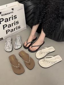 2026 New Camellia Chain Flip-Flops For Women Summer Outdoor Wear Elegant Wedge Heel Sandals For Beach
