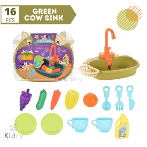 Electric Kitchen Cow Sink Dishwasher Basin Pretend Play Set Children Kids Toy Gift Wash Clean Dishes| Mainan Dapur Kanak