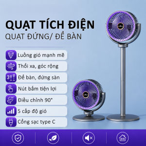 Quạt Tích Điện Để Bàn TIME HOUSE 435 Gấp Gọn Có Remote Điều Chỉnh Độ Cao Quay 120 Độ
