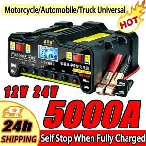 Harico 5800A Car Battery Charger 12V 24V Intelligent Pulse Repair 8A Heavy Duty Full Automatic LED Display Multi Protection AGM Gel Lead Acid Battery Compatible For Car SUV Motorcycle Van Truck Excavator Bus Auto Repair Shop Home Vehicle Battery