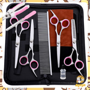 Professional Pet Grooming Scissors Kit Curved Hair Trimming Pet Dog Cat Grooming Stainless Steel Shears with Storage Bag