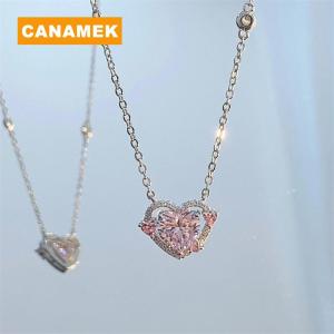 【CANAMEK】 Crystal Zircon Heart Pendant Necklaces Y2K Pink Heart Ladies Girls Fashion Elegant Clavicle Chain Women Jewelry Gifts