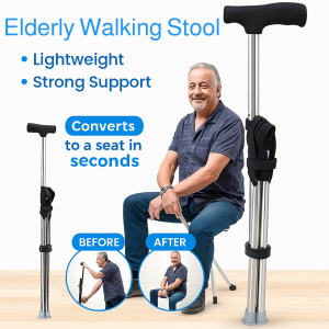 Outdoor Folding Cane Chair Elderly Walking Stool Adjustable Height Walking Seat Crutch Chair Lightweight Stick Chair
