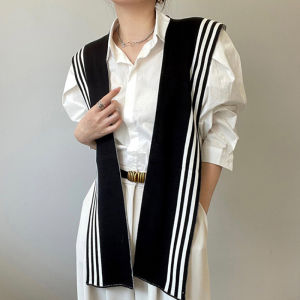 Minwen Korean Style Fashion Knitted Shawl Shirt Shoulder Striped Collar Retro Style Scarf Female Accessories