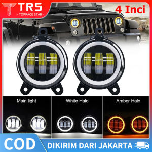 2Pcs Lampu Foglamp Led Mobil Universal Lampu Foglamp Led Daymaker 4 Inch 3 Lensa Full Ring 2 Warna Putih Kuning