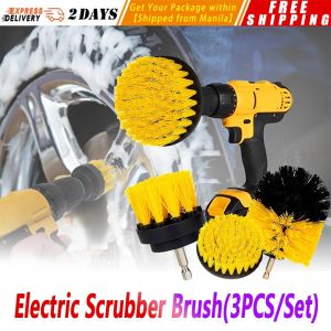 【2/3.5/4 Inch】 Electric Drill Brush Power Scrubber Yellow Medium Stiffness Bristles Bathroom&Shower Cleaning Non-scratches Drill-Brush-Kit-3PCS/Set