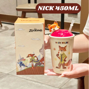 💖In Stocks💖Zootopia Nick & Judy 450ML Cute Cartoon Mug Cup With Lid & Straw Nick & Judy Design Drink Cup Gift Ready