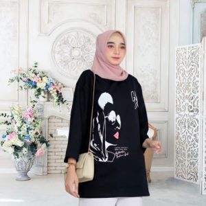 Baju Atasan Wanita Terbaru 2024 England Blouse Bahan Kaos Katun Combed Kaos Oversize Wanita Kekinian