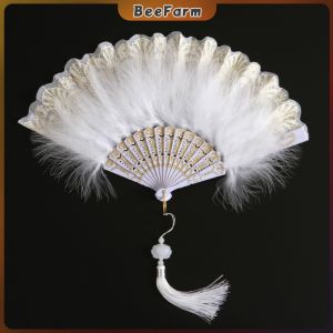 B.F. Feather Fan Folding Fan for Lolita Costume Accessories Dance Wedding Party Decor
