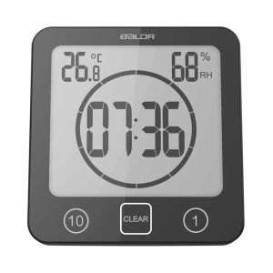 BALDR LCD Digital Waterproof Bathroom Wall Clock Shower Clocks Timer Temperature Humidity Kitchen Wash Room Timers