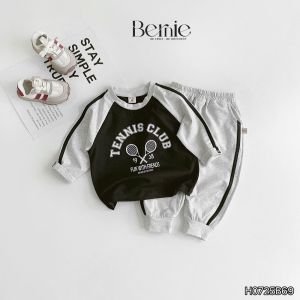 Set bộ bé trai áo thun tay dài raplang phối màu họa tiết tennis kèm quần 9 tới 28kg BERNIE H0725B69