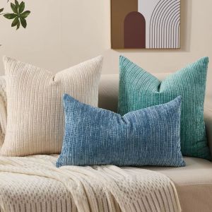 30x50cm/40x40cm/45x45cm Soft Textured Throw Pillow Covers Chenille Accent Striped Cushion Cases for Couch Sofa Bed Living Room Decor
