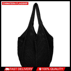 Women Crochet Tote Bag Mesh Beach Bag Large Capacity Fashion Knitted Bag Solid Color Woven Shoulder Bag for Summer Beach