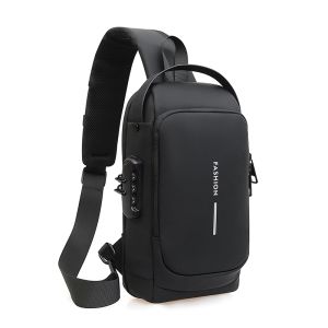 Travel Sling Bag Waterproof Crossbody Bag with Combination Lock Anti-Theft PU Leather Chest Bag with USB Charging Hole Shoulder Backpack Motorcycle Bags