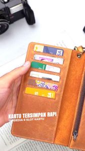 Dompet Lipat panjang pria bahan kulit sapi asli 100% original branded anti air dan tahan api fashion cowok model terbaru terkini distro tempat simpan uang kertas dan kartu atm