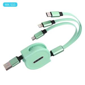 BISEN MK-533 1M USB 3 in 1 Quick Charging Cable Flexible Flat Cable Wire for iPh /Micro /Type-C