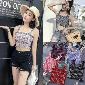 MYX Store Tanktop Kerut Tank Top Kotak Flanel Crop Top Kerut Fashion korean Style Outer Atasan